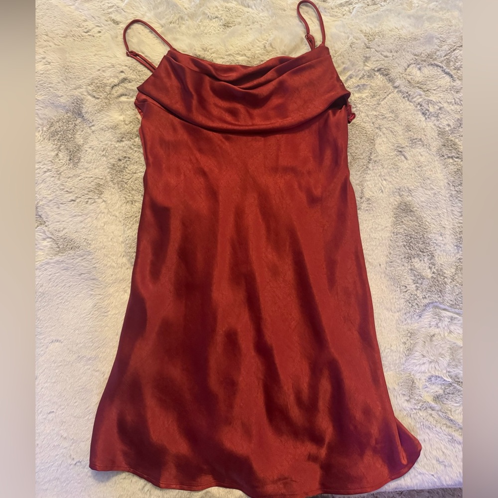 burgundy satin mini dress